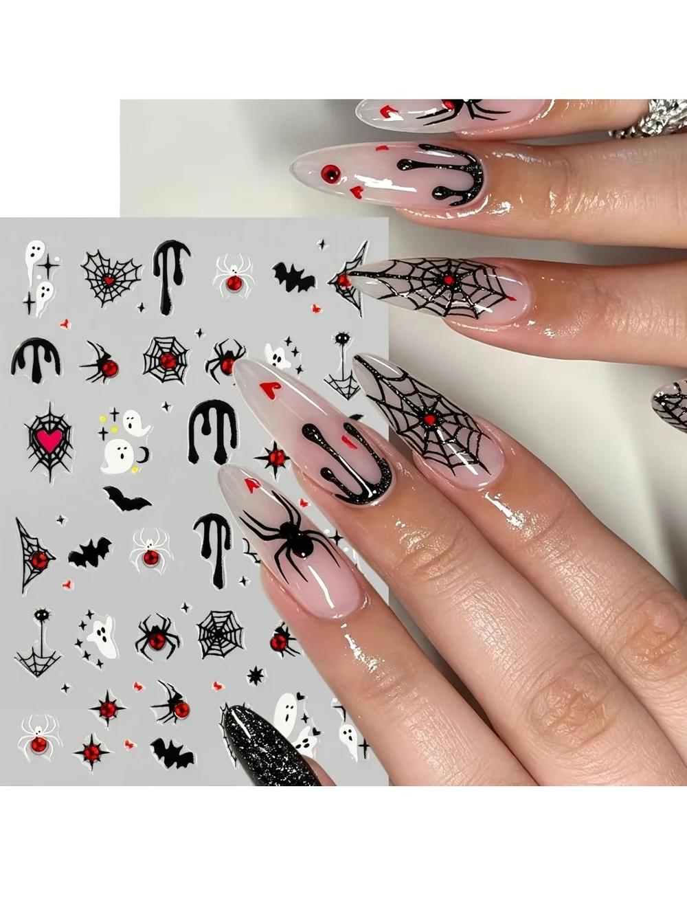 8 Sheets Halloween Nail Stickers for Nail Art Bat, Ghost, Pumpkin, Blood, Spider